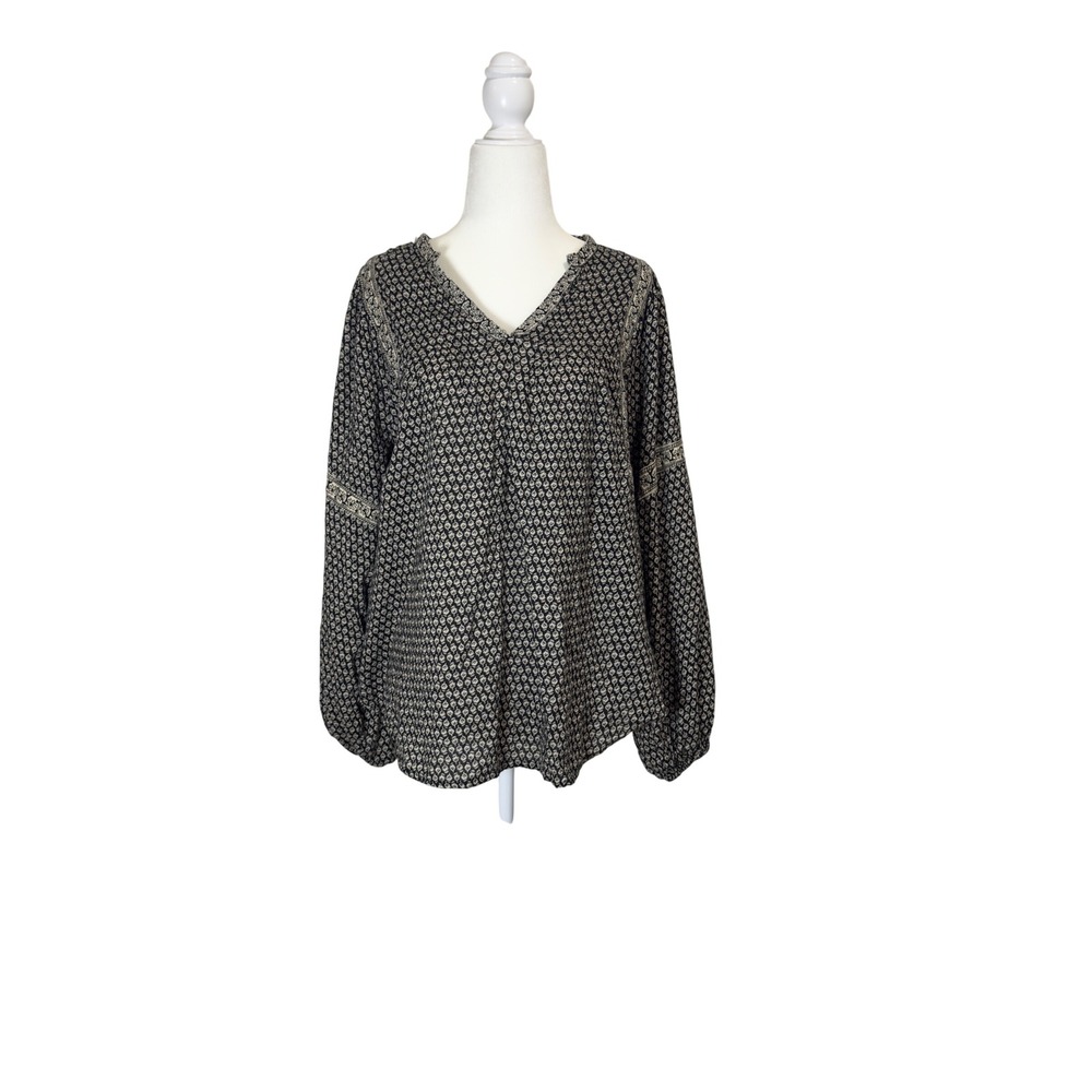 Boho Floral Block Print Blouse | Cotton Viscose Peasant Top